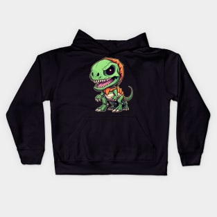 Green Scary Chibi T-Rex Isometric Dinosaur Monster Kids Hoodie